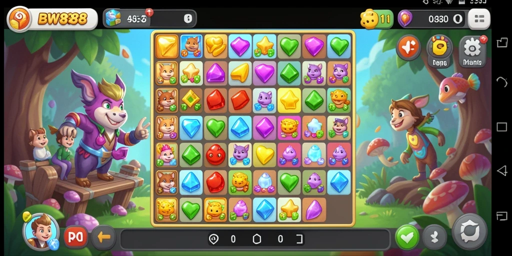 Tampilan gameplay BW888 dengan kombinasi match-3 yang menantang.