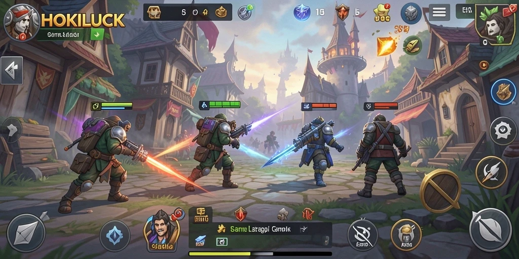 Tangkapan layar gameplay HOKILUCK menampilkan pertempuran seru antara dua kerajaan.