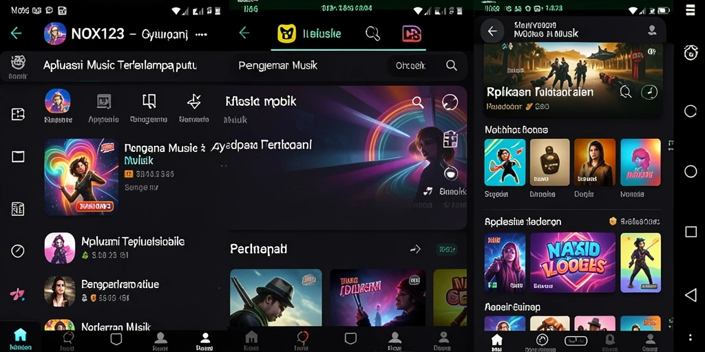 Tampilan screenshot utama NOX123 menampilkan antarmuka pengguna yang menarik dari game Music.